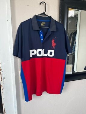 Polo by Ralph Lauren Navy and Red Colorblock Polo with Blue Accents